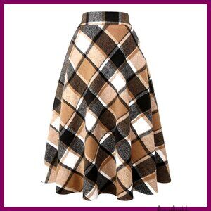 Long Wool Skirt High Waist Elastic Flared A-Line Warm Winter Fall
